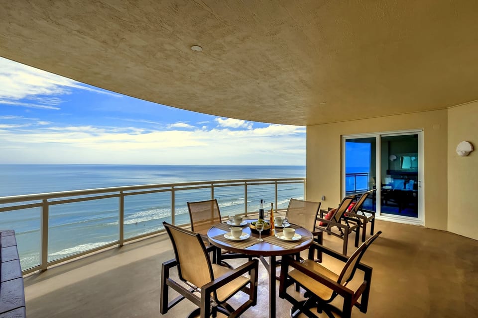 Dining on private oceanfront balcony