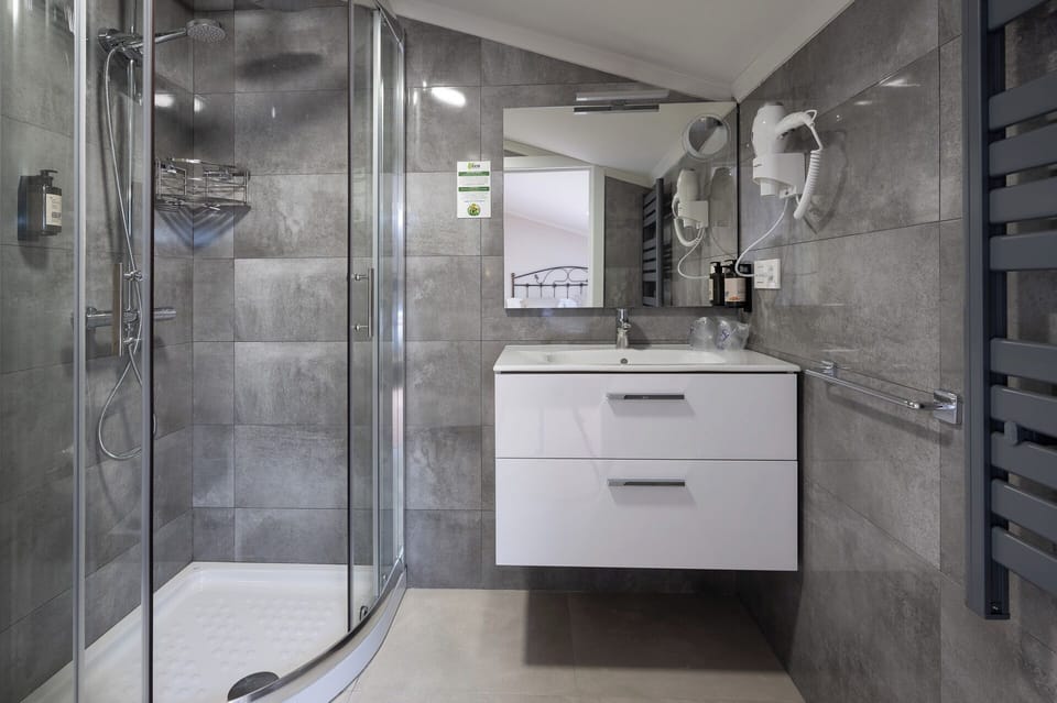 Basic Double or Twin Room | Bathroom | Shower, hair dryer, slippers, towels