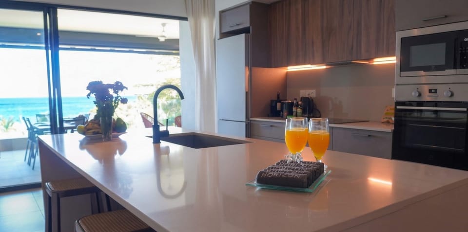Family Apartment, 3 Bedrooms, Beach View | Private kitchen | Espresso maker, electric kettle, highchair, paper towels