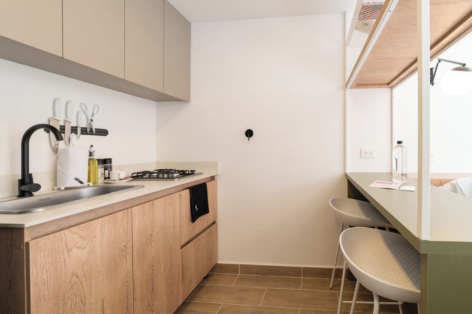 Apartment (203) | Private kitchen | Fridge, microwave, electric kettle, blender