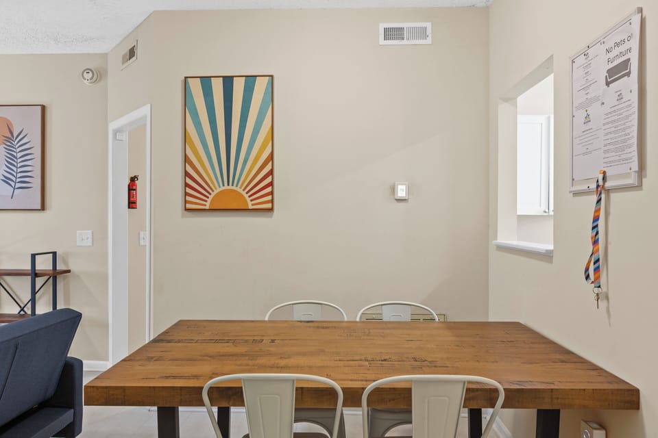 Dining area 72" length table. 