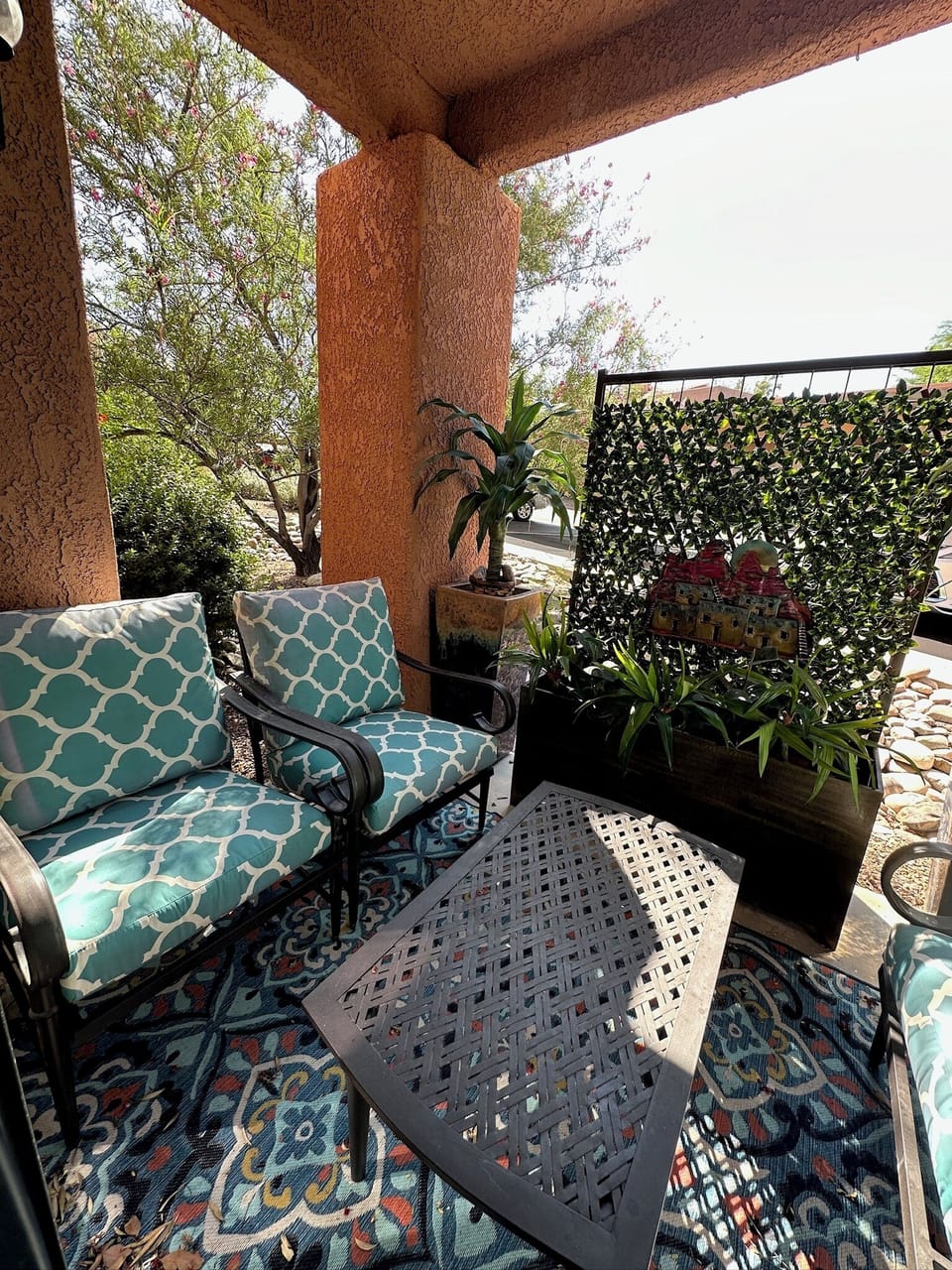 Plenty of space on patio for outdoor dining, am coffee and evening cocktails