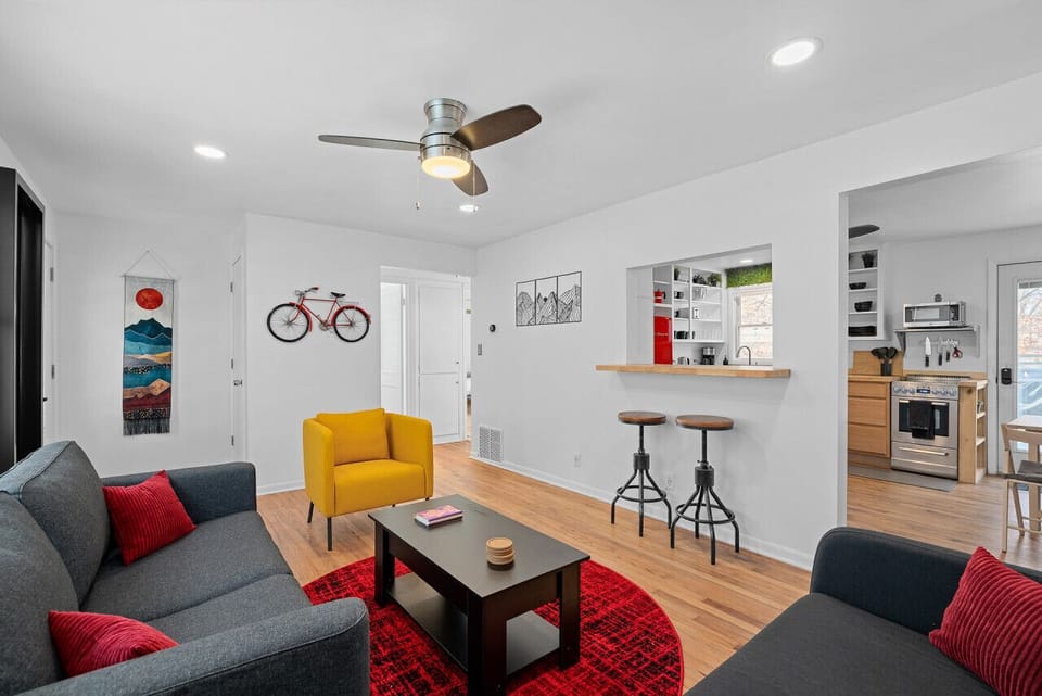 Open Concept Charm – Enjoy seamless flow between the living room and kitchen with bar seating.