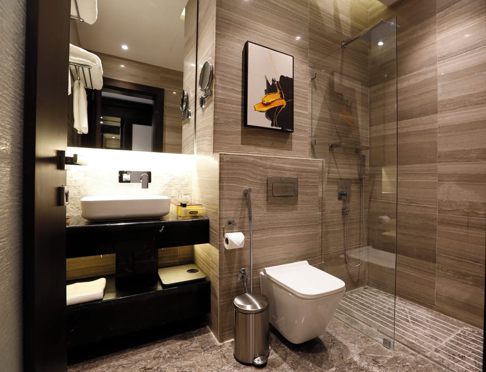 Bathtub, free toiletries, hair dryer, slippers