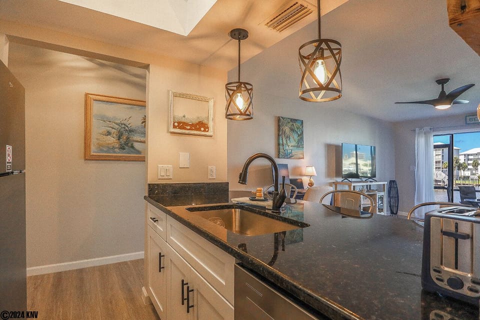 Spectacular Kitchen enjoys a waterfront view