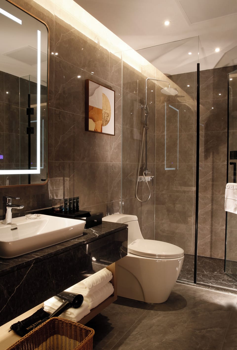 Shower, free toiletries, hair dryer, slippers