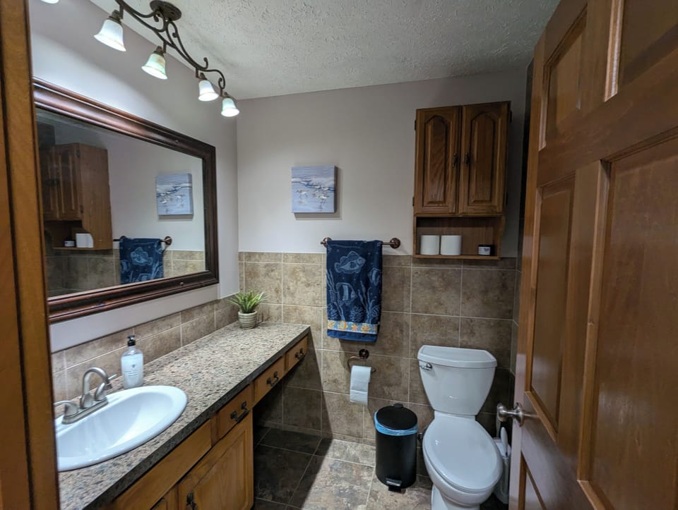 A view of the upstairs main bathroom