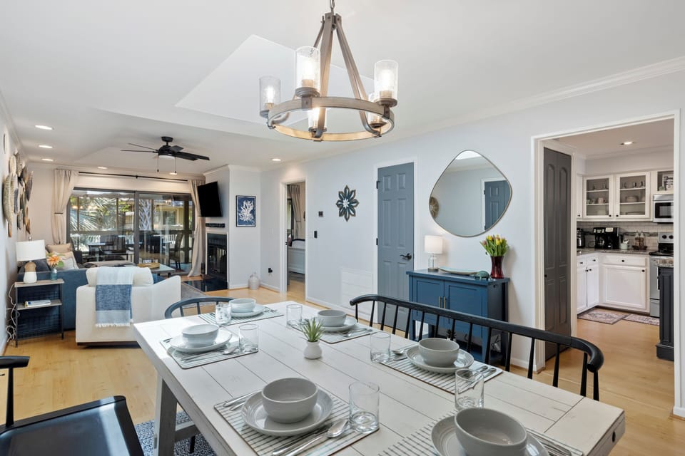Dining table and living room