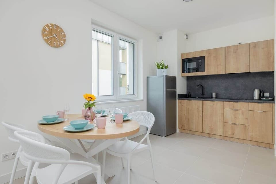 Living room with dining table.