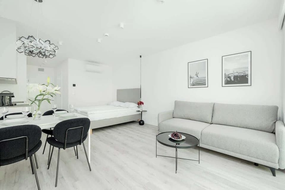 Living room and kitchen open plan layout
Airy and functional with harmonious design elements and full amenities.