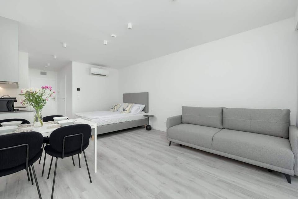 Spacious living room with two grey sofas
Open layout ideal for unwinding, socializing, or streaming your favorite shows.