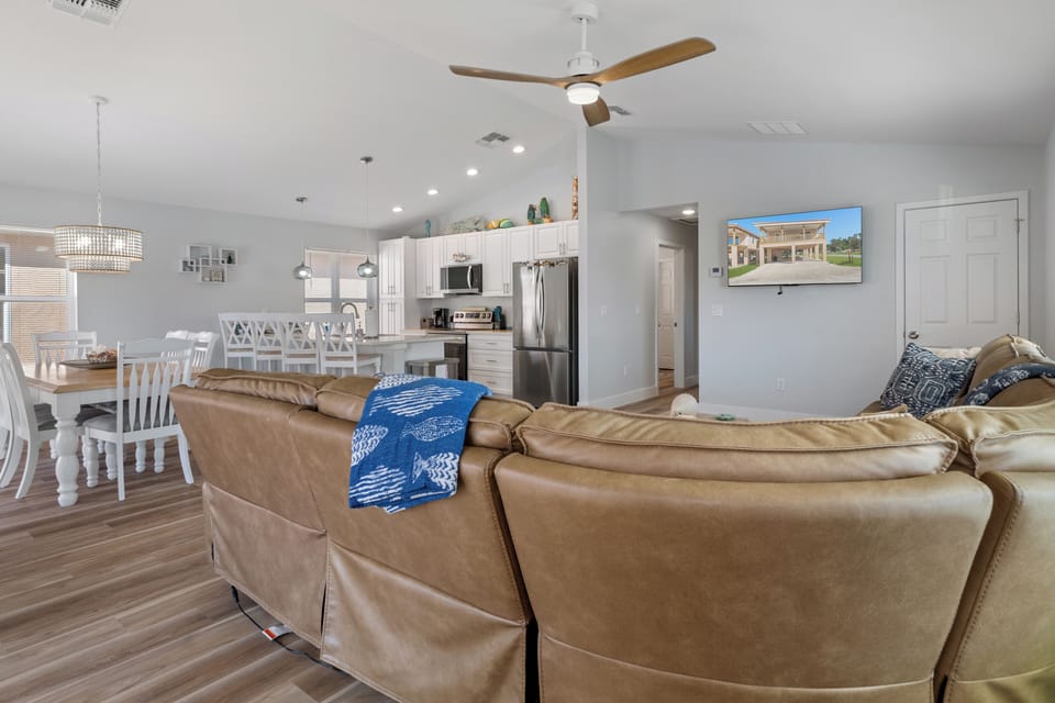 Living area and open kitchen