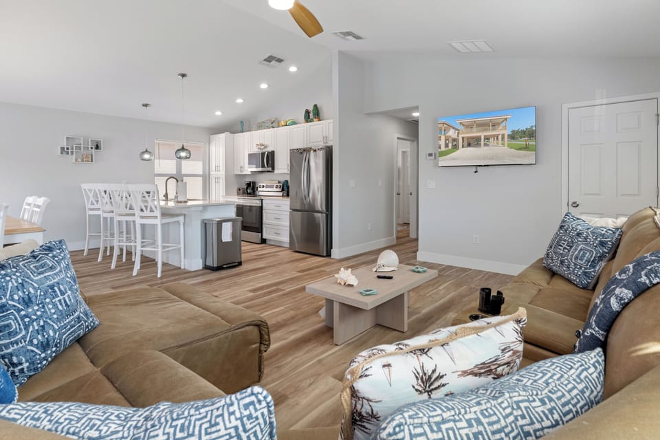 Living area and open kitchen