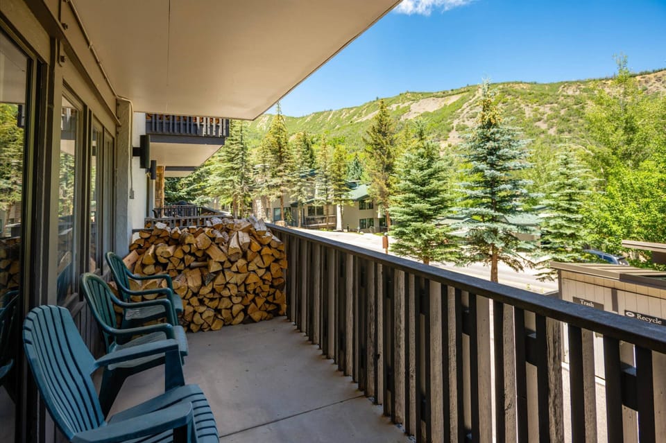 The private balcony offers views of the surrounding mountains.  Enjoy a relaxing afternoon out here any time of year!