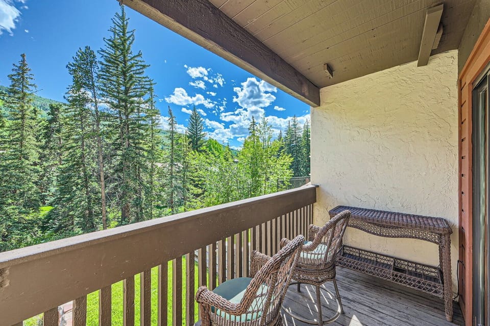 private deck overlooking Gore Creek and Golden Peak ski slopes