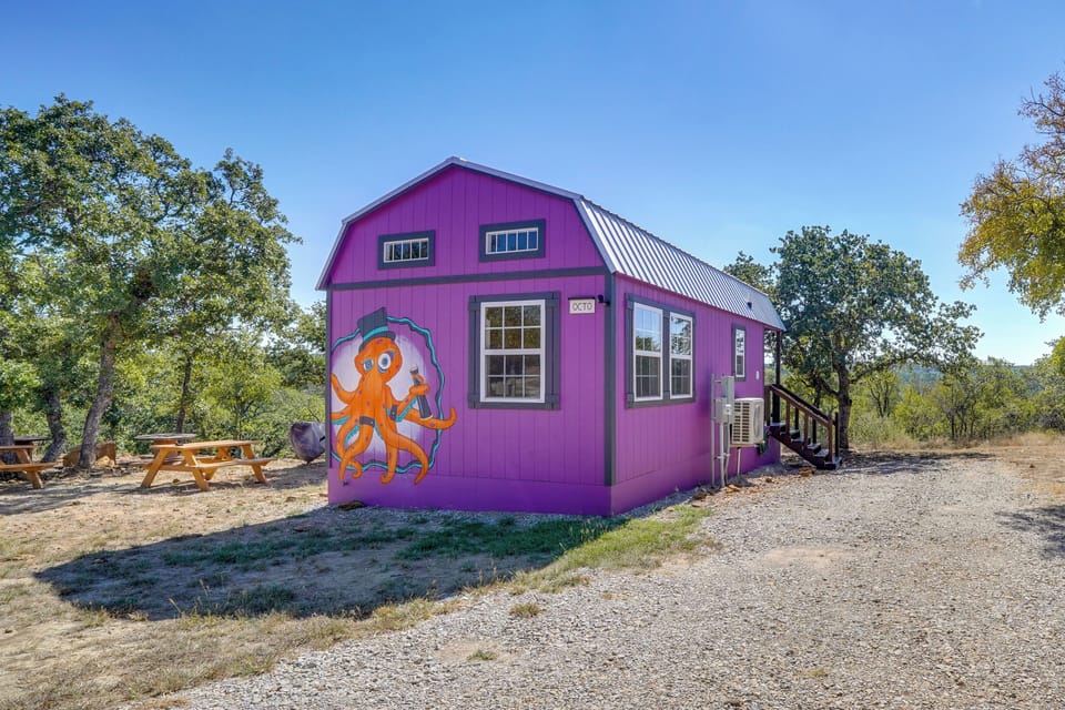 Cabin Exterior | Charcoal Grill | Picnic Tables | Swings