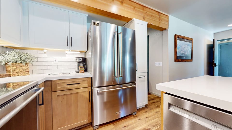 Indoors, Refrigerator, Kitchen, Painting, Hardwood