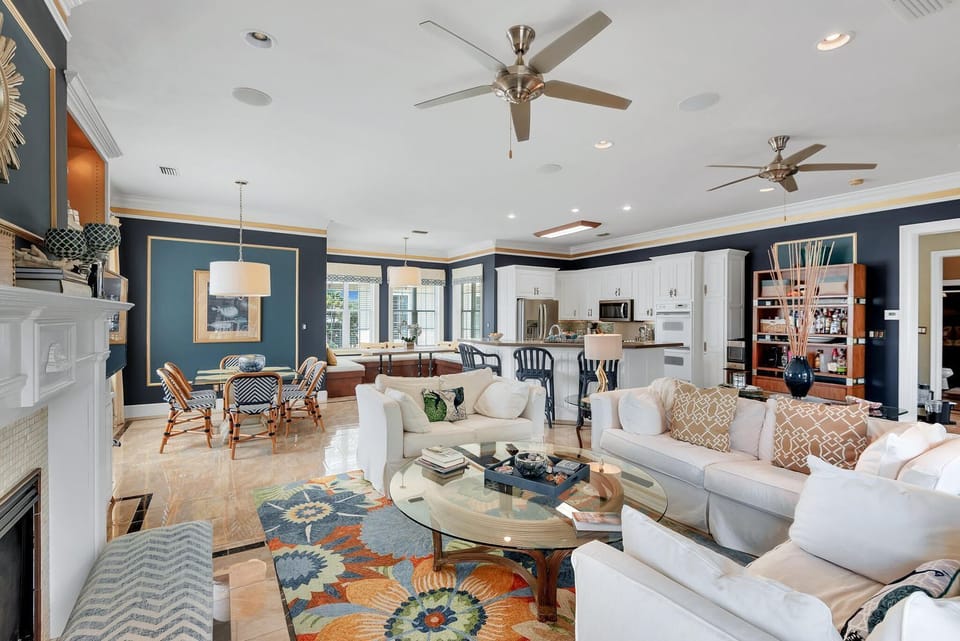 2nd Floor - 🔥 Open-concept kitchen, dining room with lake view, and cozy living room with fireplace