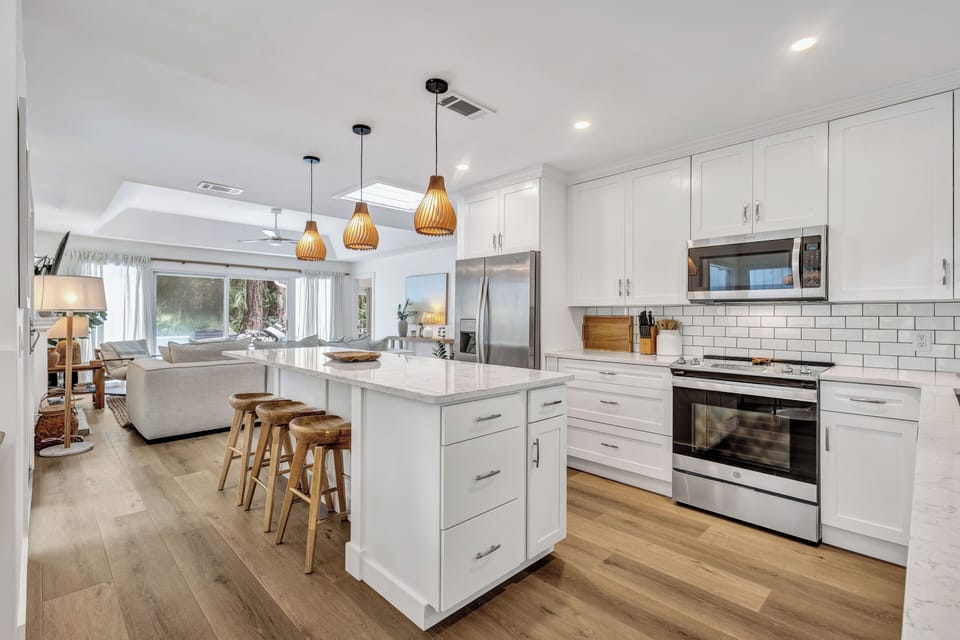 This house features an open floor plan to easily gather your group
