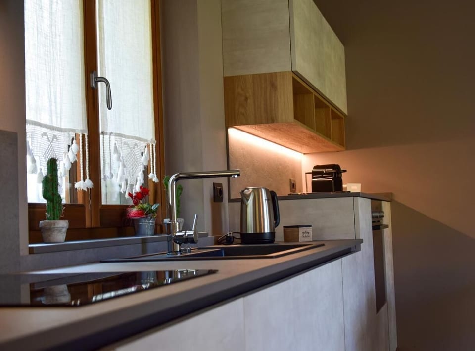 Superior Apartment, Garden View | Private kitchen | Fridge, microwave, oven, stovetop
