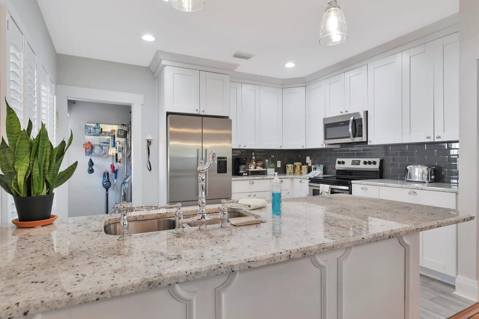 Kitchen has everything you need. House has plants that help keep air healthy