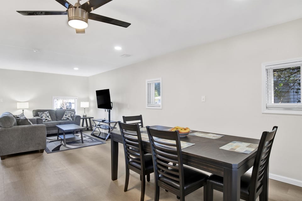 Open dining and living area
