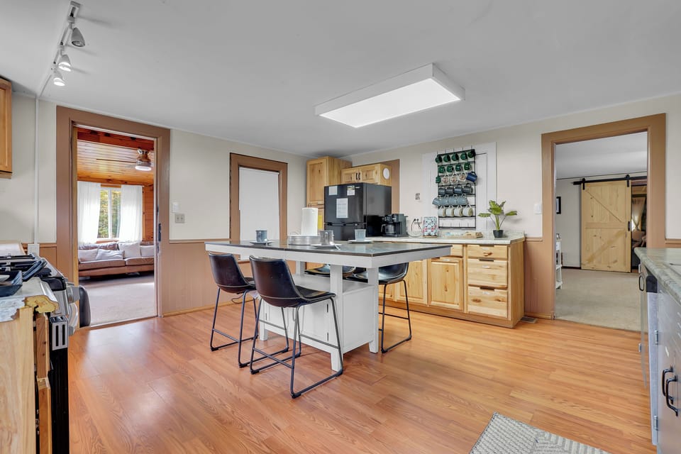 The kitchen island seats 4!