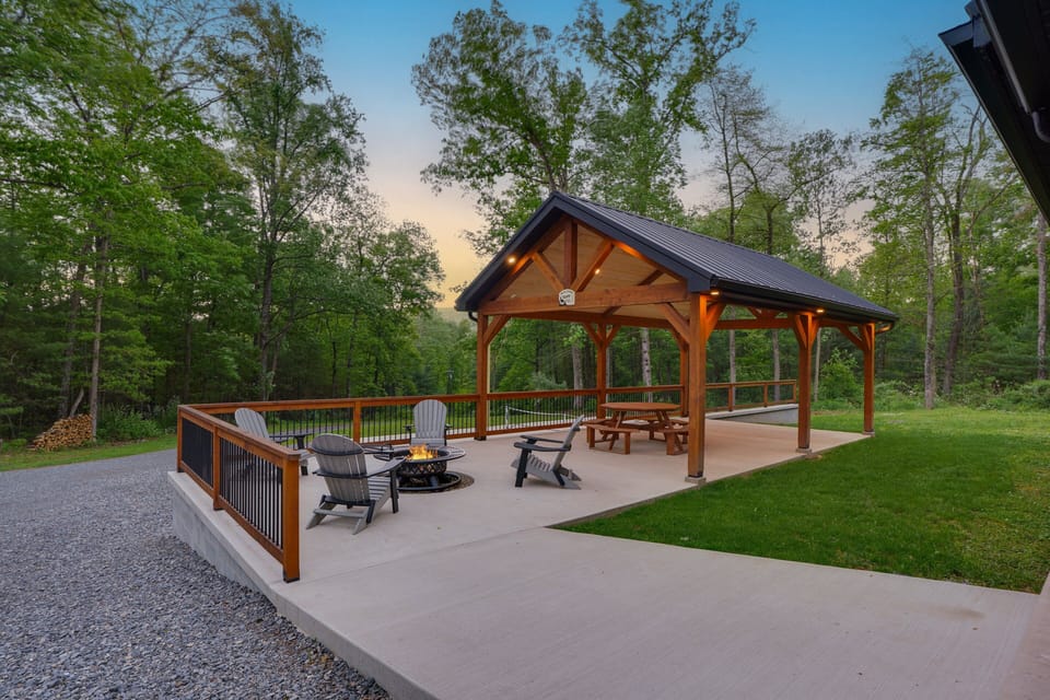 New Pavilion, Pickleball court, and fire pit right outside the cabin.