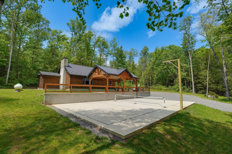 New Pavilion, Pickleball court, and fire pit right outside the cabin.