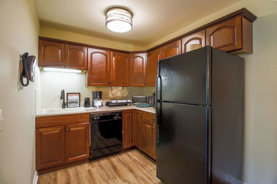 With a partial kitchen