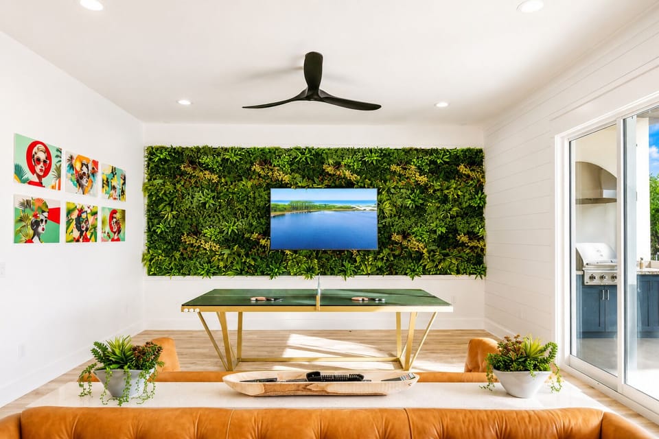 Custom Glass Ping Pong Beneath the Living Wall