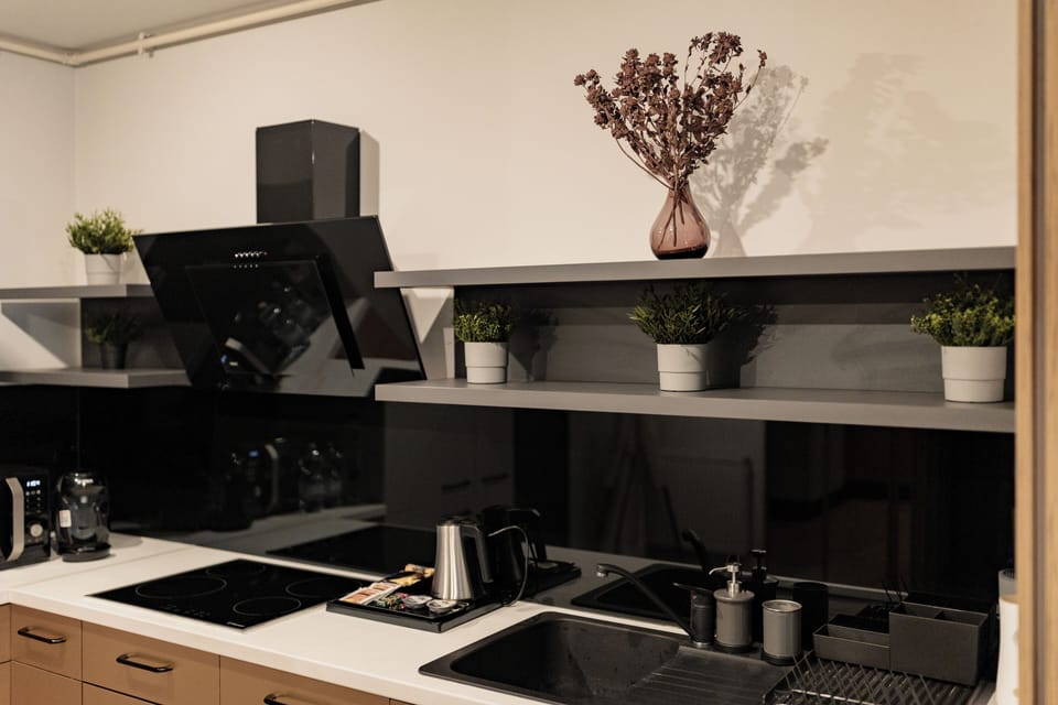 Business Apartment, Balcony, Garden View | Private kitchen | Electric kettle, toaster