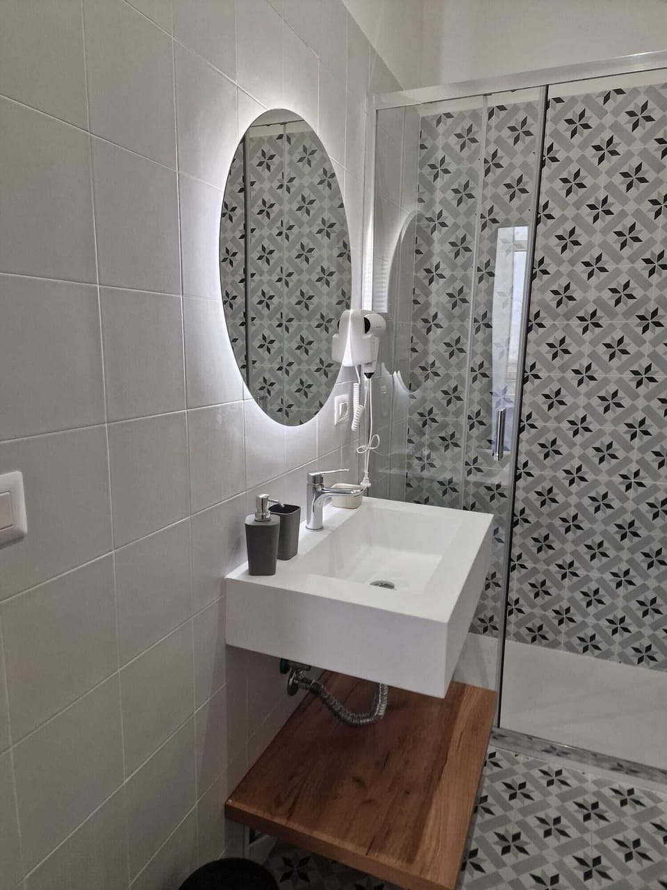 Shower, hair dryer, bidet, towels