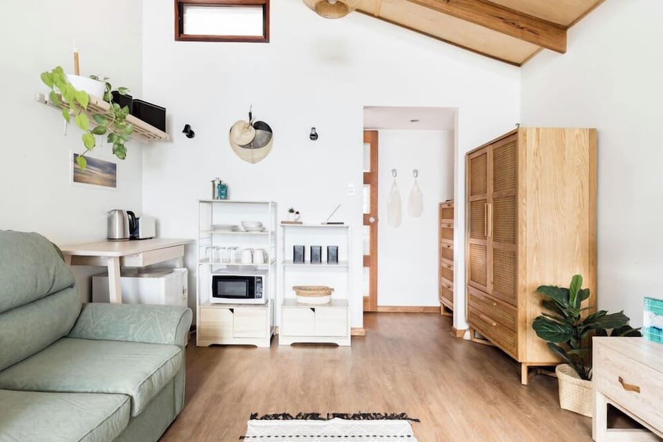 Kitchenette includes microwave, kettle, toaster and dining ware