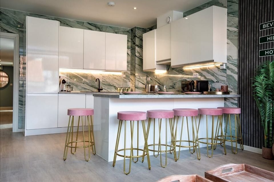 Integrated living and kitchen spaces in an open layout.