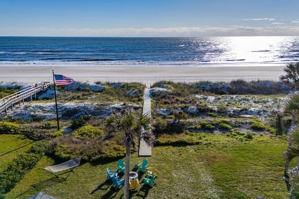 Private boardwalk leading from the yard directly to the beach on Duval Drive