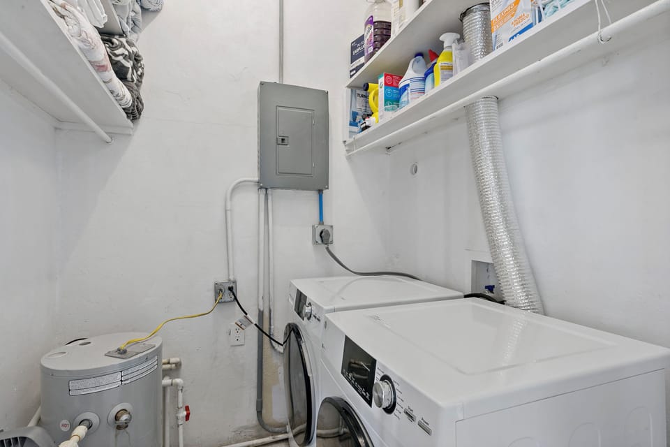 Washer & dryer with detergent for your use.