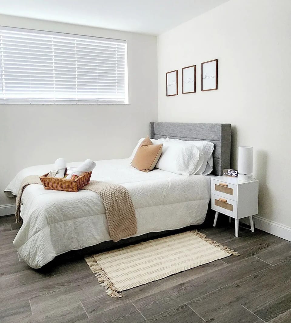 Enjoy a restful night's sleep on our plush queen bed.