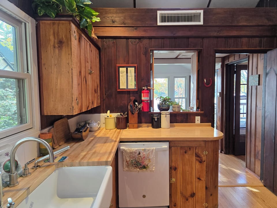 Kitchen w/ dishwasher and ample countertop space for food prep.