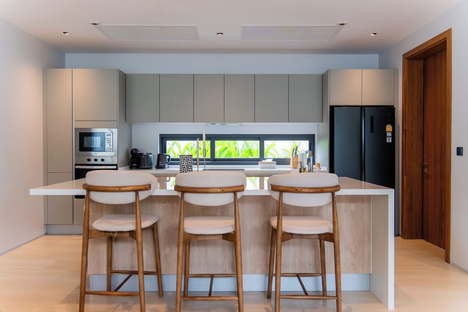Luxury Villa, Pool View | Private kitchen | Full-size fridge, microwave, oven, stovetop