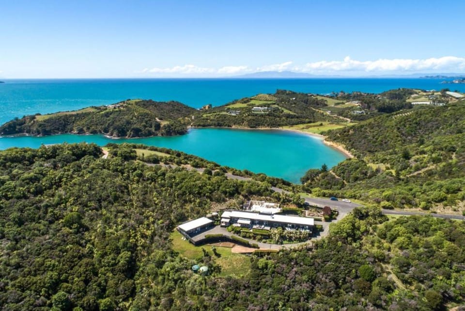 Aerial View of Property over Matiatia Bay and Sea