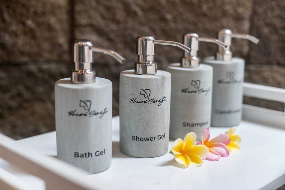 Separate tub and shower, rainfall showerhead, hair dryer, bathrobes