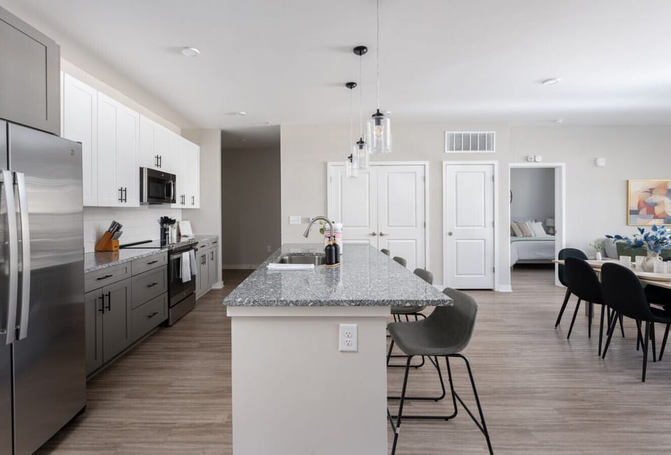 Our open space kitchen with stainless steel applicances!