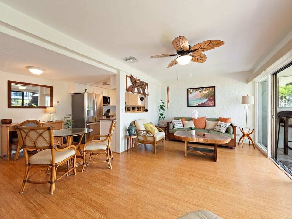 Living room, dining room, and new gourmet kitchen