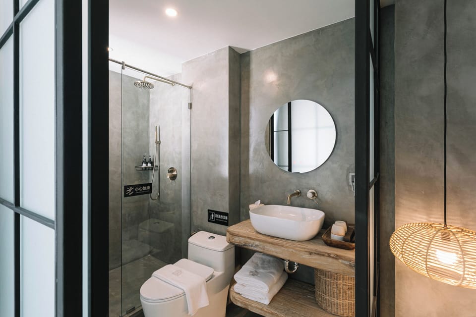 Hair dryer, slippers, towels, soap