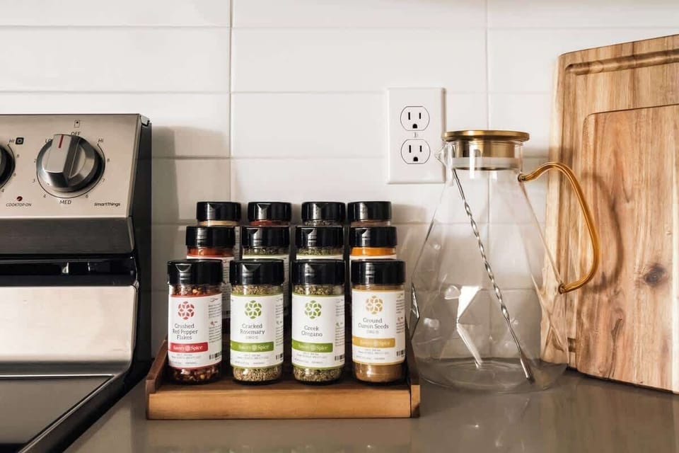 A well seasoned stay, full spice kits and all the seasonings provided by sustainably sourced and fair traded, Savory Spice.