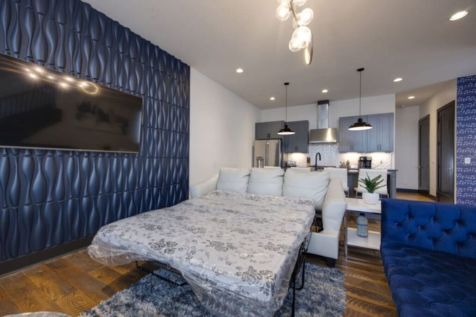 The open-concept living and dining area is perfectly designed for groups to gather and relax.
