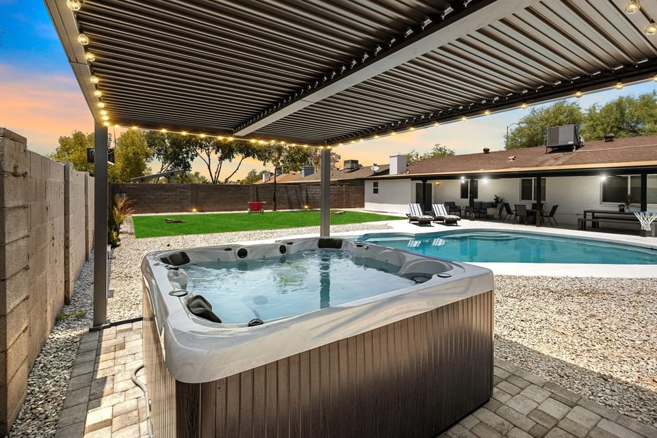 Hot-tub with String Lights and Pool