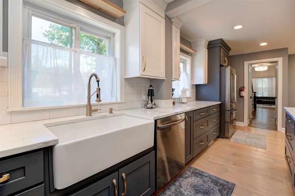 Farm house sink dishwasher and refrigerator w/ ice maker