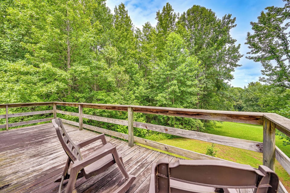 Deck | Forest & Lake Views | Trails On-Site